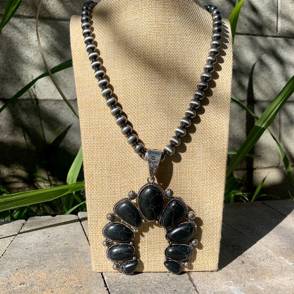 Black squash blossom necklace